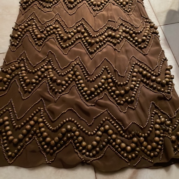 Sherry Bodel runway piece brown with ground beads heavy dress small - Picture 2 of 11
